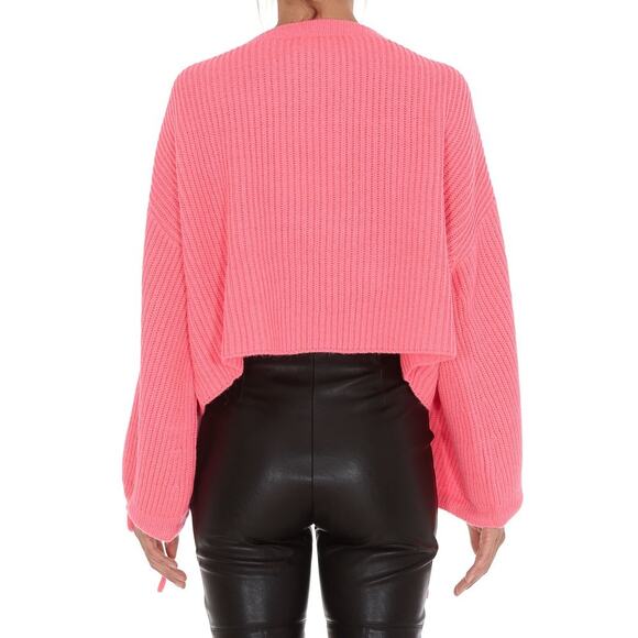 MSGM Drawstring Sleeve Ribbed Sweater Hot Pink XS - Picture 2 of 10